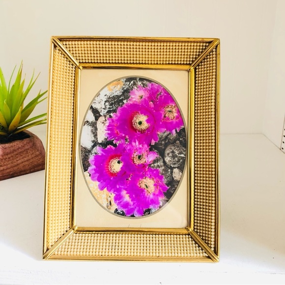 Vintage Gold Picture Frame with Pink Floral Design - Picture 1 of 8